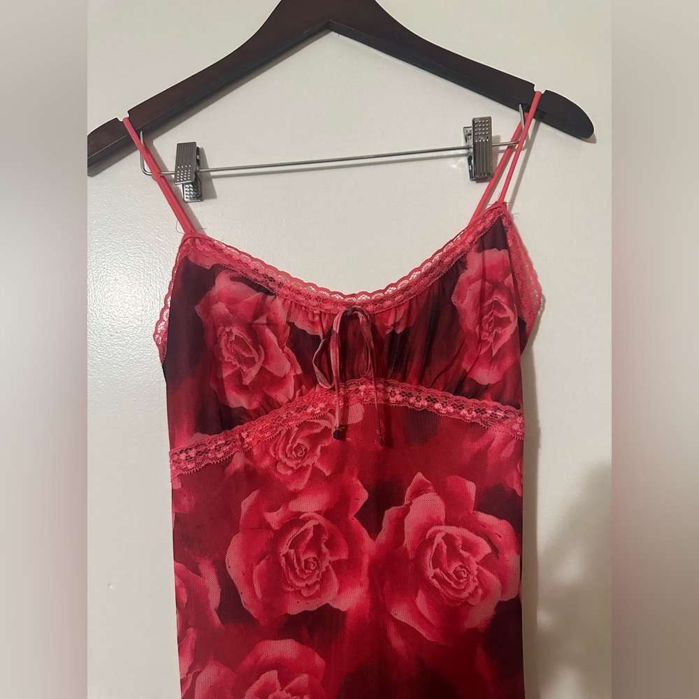 Justify Afternoon Delight Mesh Midi - Red/combo Womens Floral Dress Size Medium - Picture 6 of 9